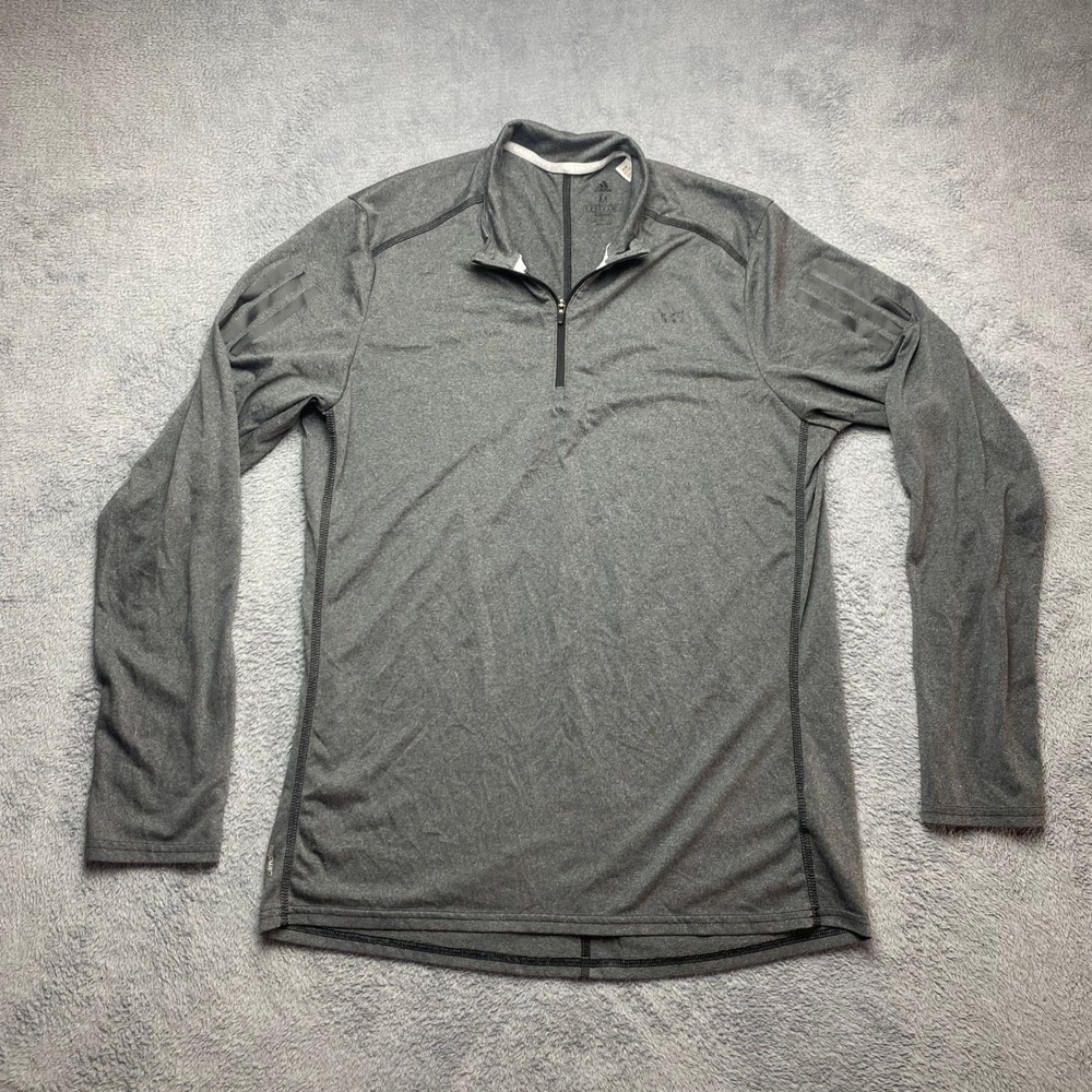 Adidas Shirt Men's Medium Running Climalite Quarter Zip Pullover Grey B47699
